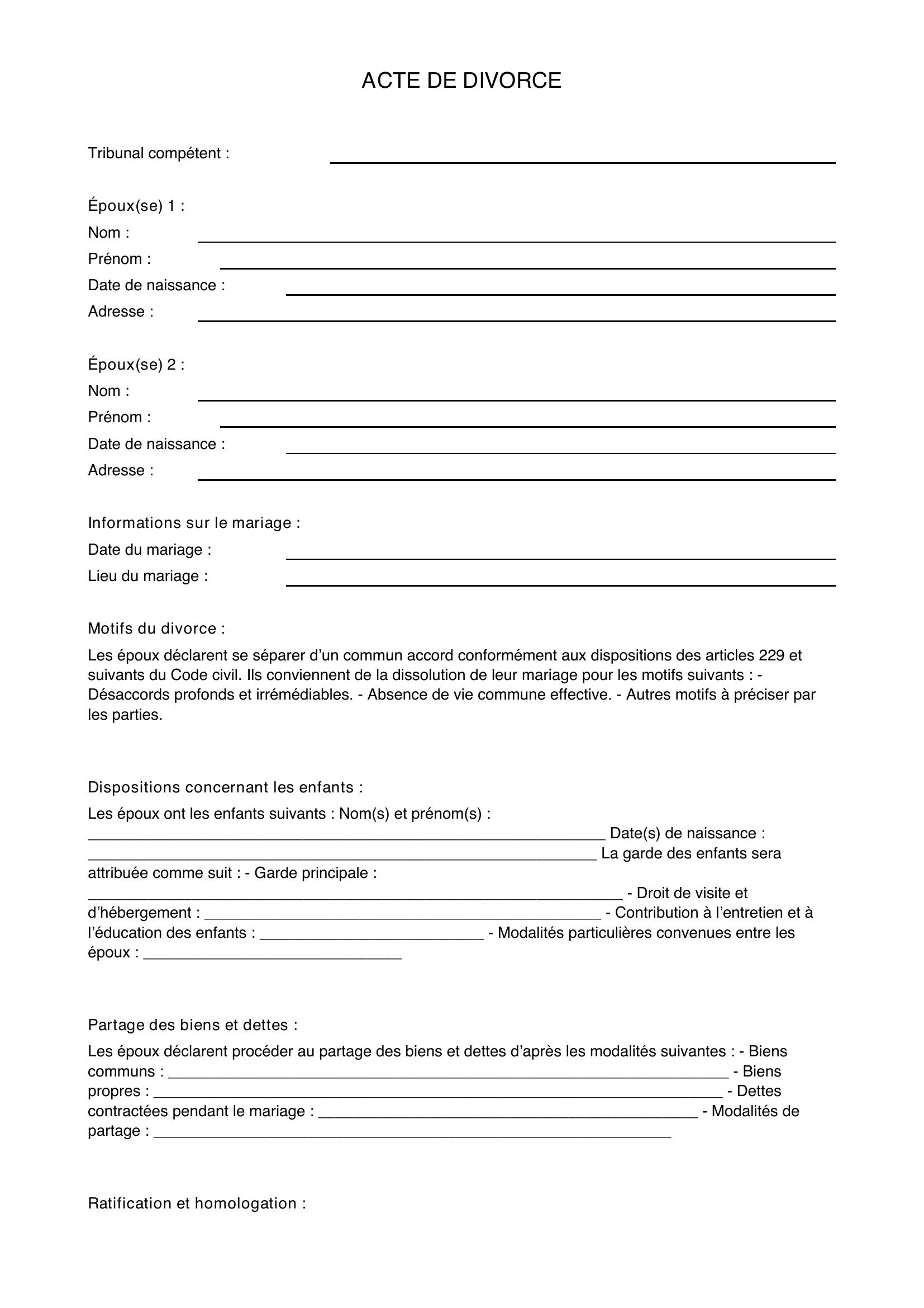 Acte De Divorce Exemple