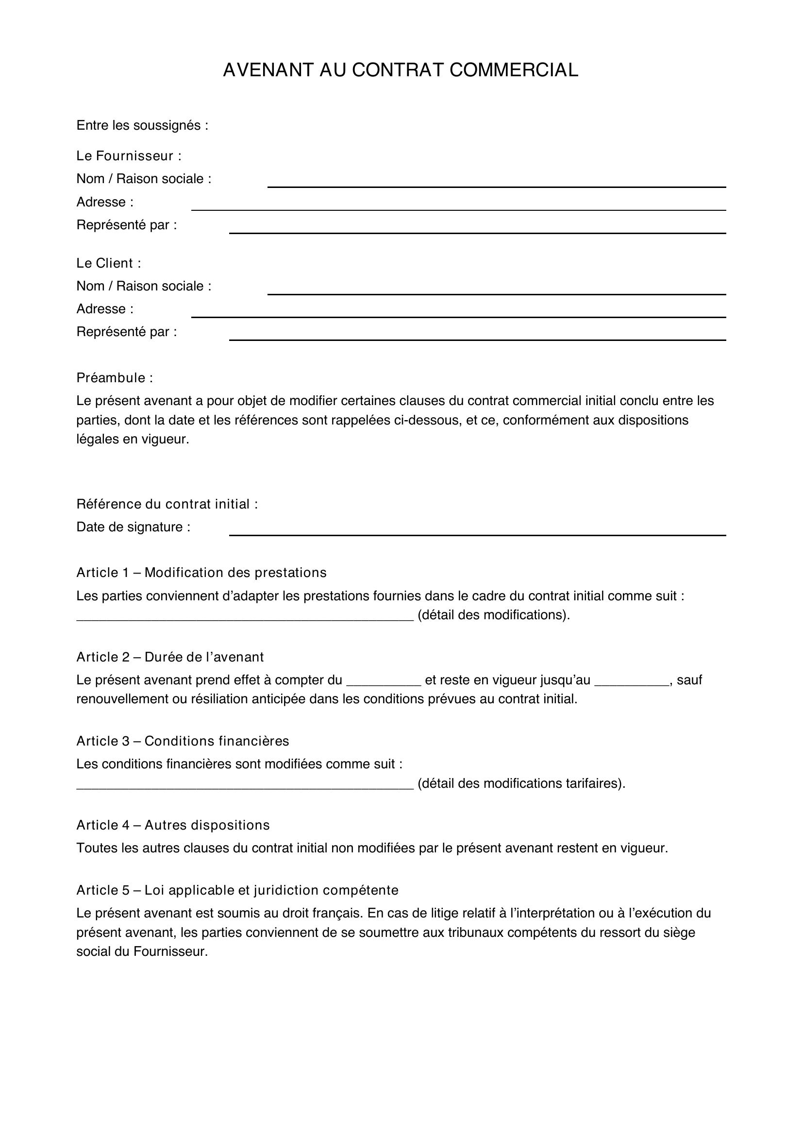 Modèle D'Avenant De Contrat Commercial