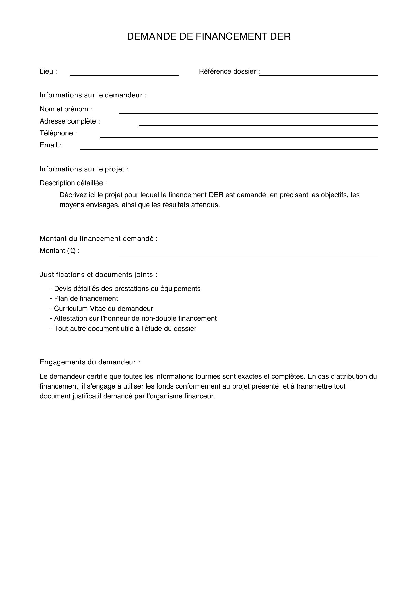 Demande De Financement Der