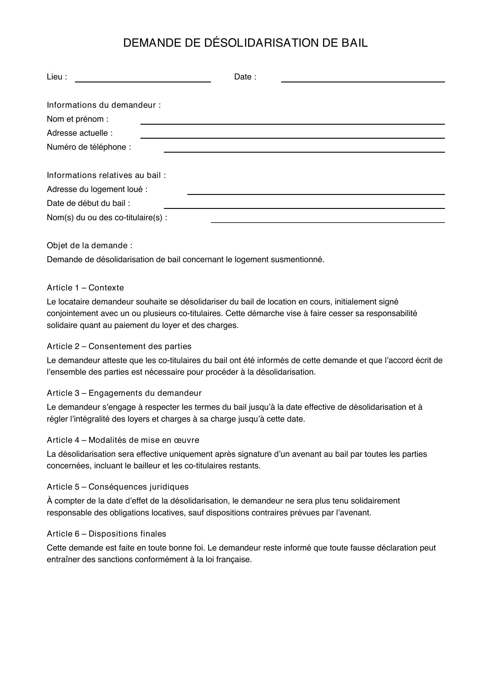 Modele Desolidarisation De Bail