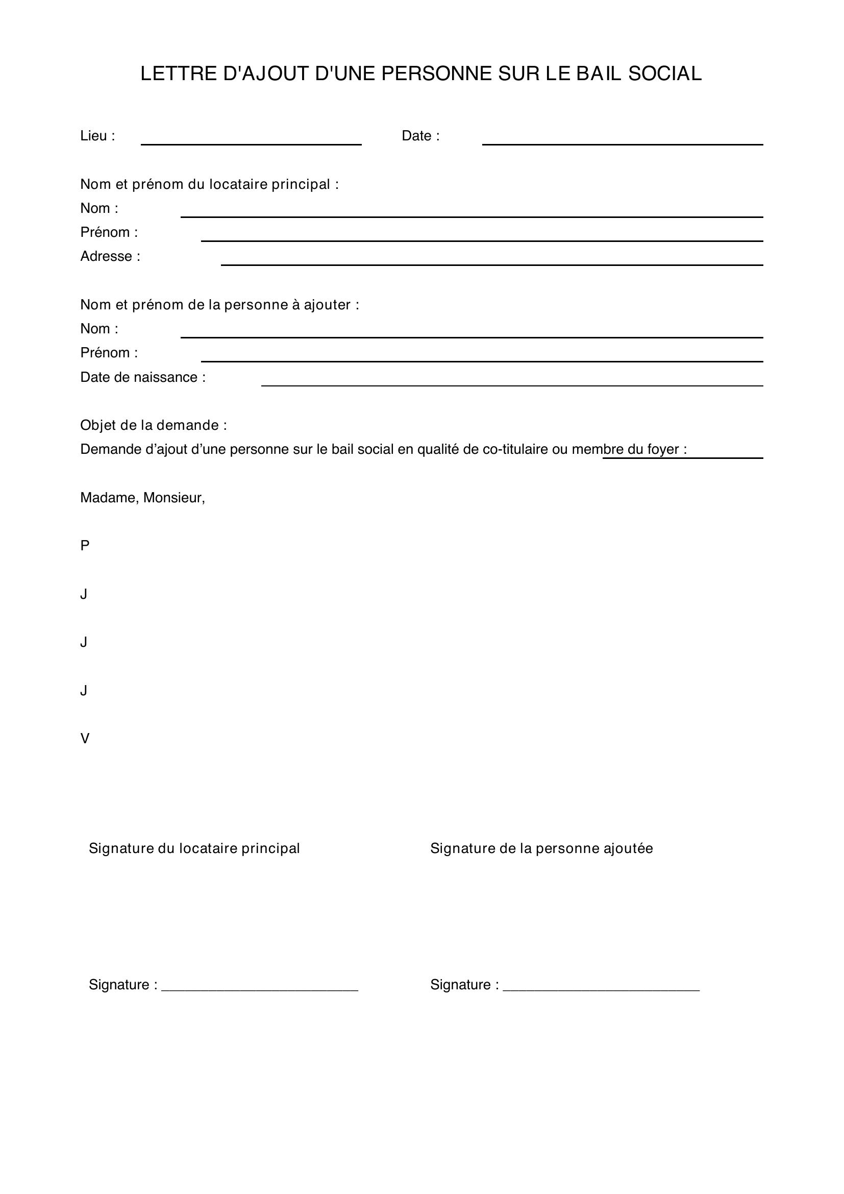Modèle Lettre Ajouter Une Personne Sur Un Bail Social