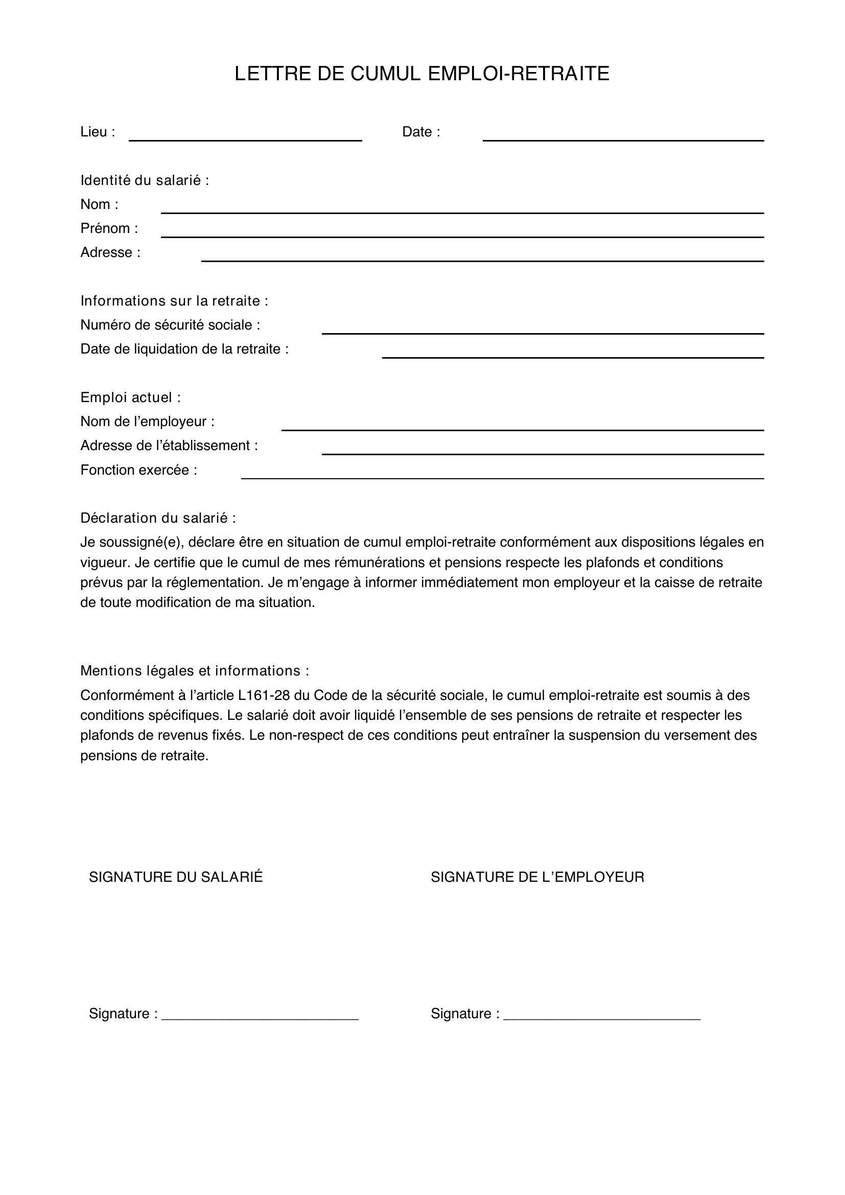 Modèle Lettre Cumul Emploi-Retraite