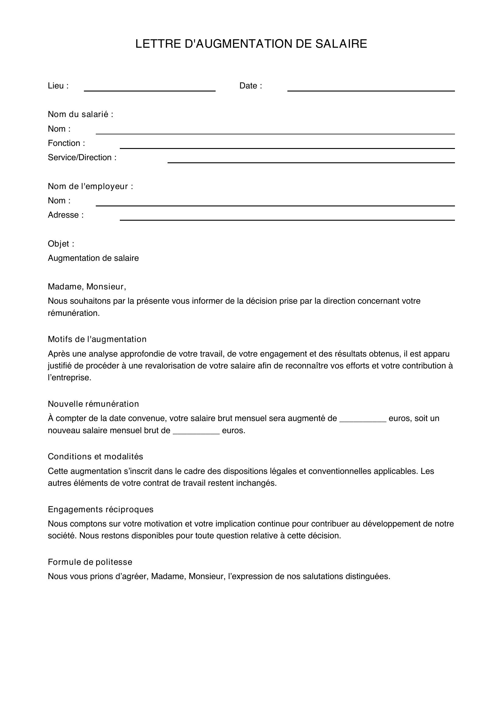 Modèle De Lettre D'Augmentation De Salaire