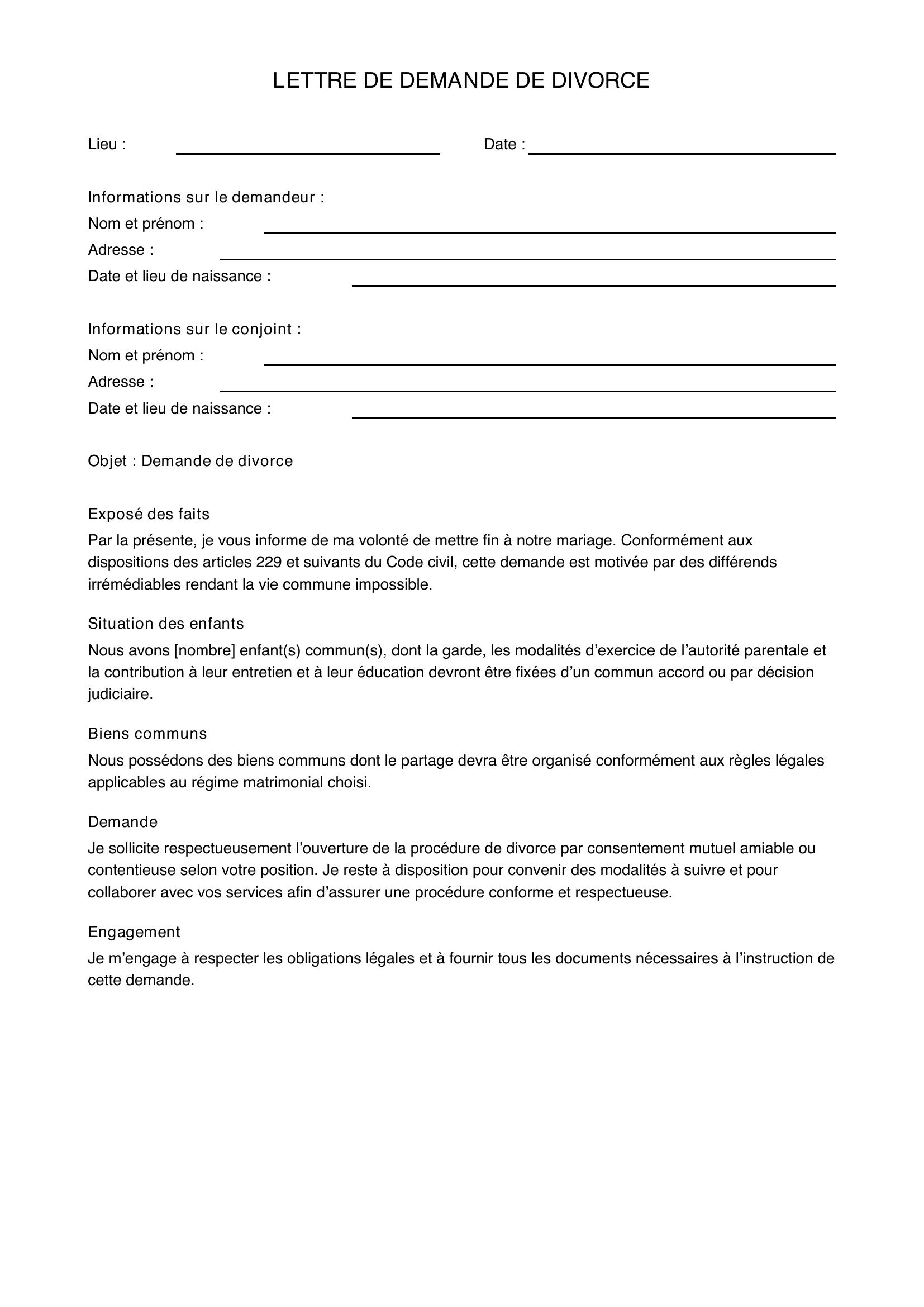 Lettre De Divorce