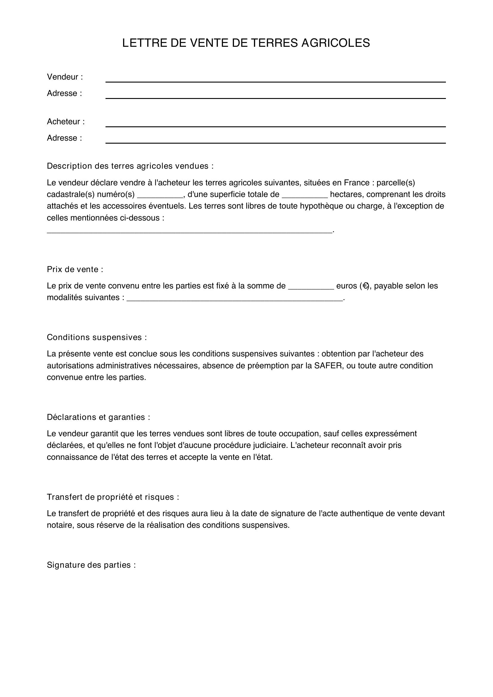 Exemple Lettre Pour Vendre Des Terres Agricoles