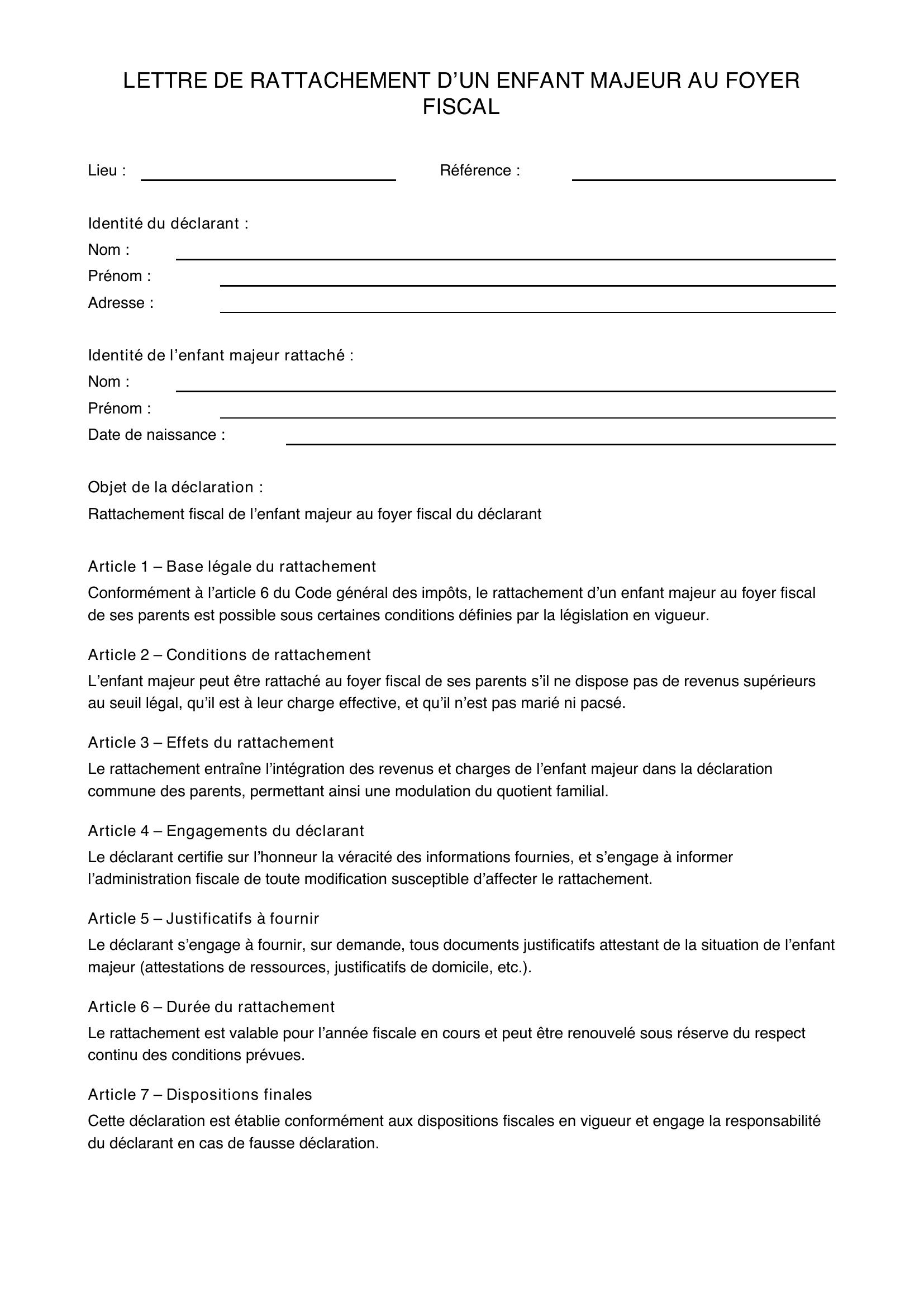 Lettre Rattachement Enfant Majeur