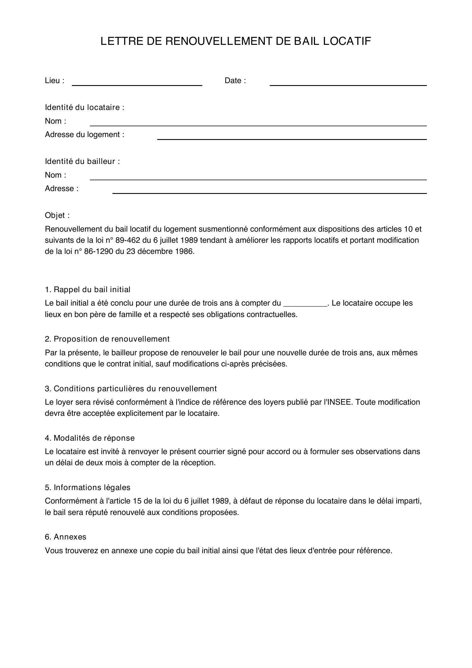 Modèle De Lettre Renouvellement De Bail Locatif