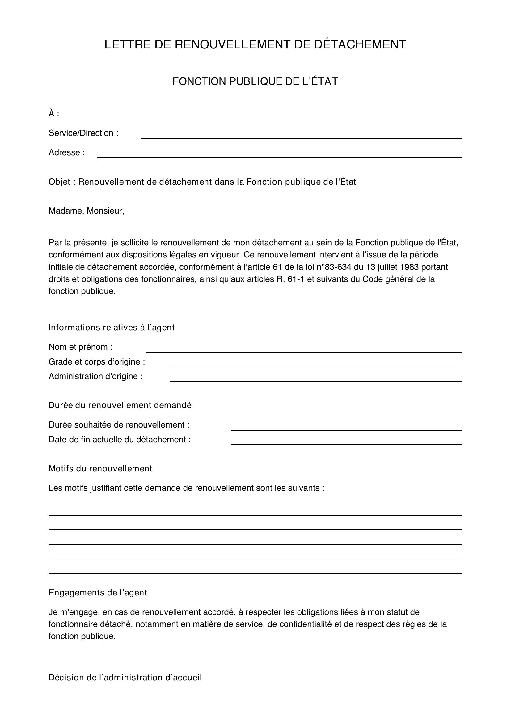 Lettre Renouvellement Détachement Fonction Publique E