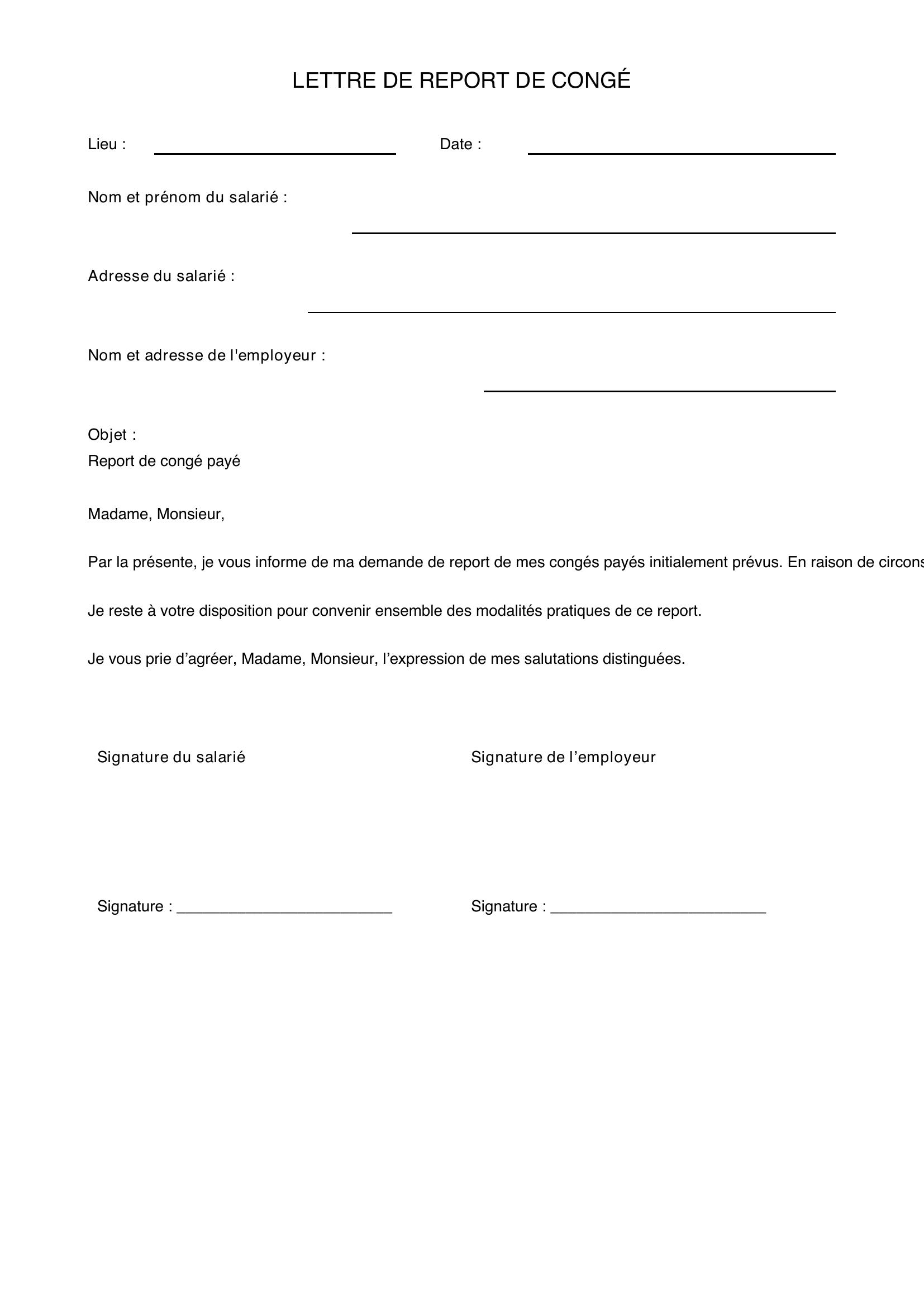 Modèle Lettre Report Congé