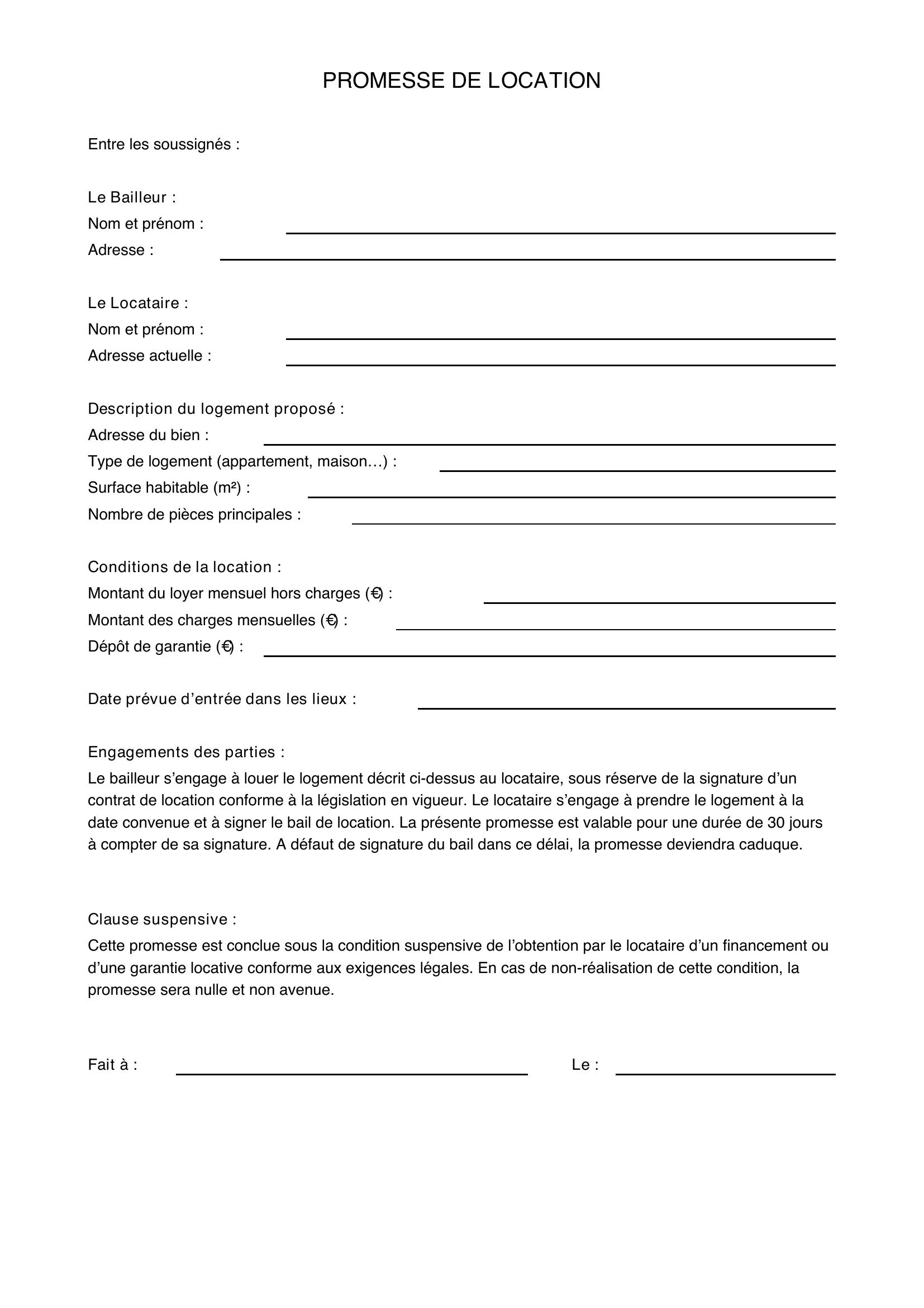 Promesse De Location Modèle